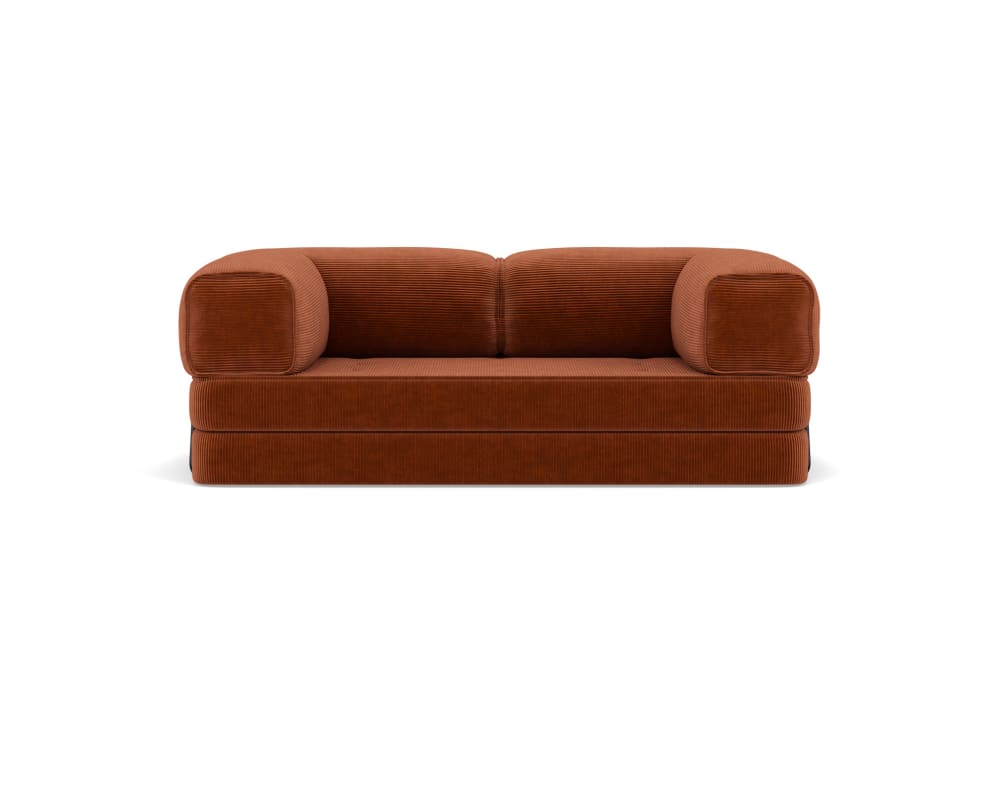 Canapé droit convertible 3 places en velours côtelé terracotta