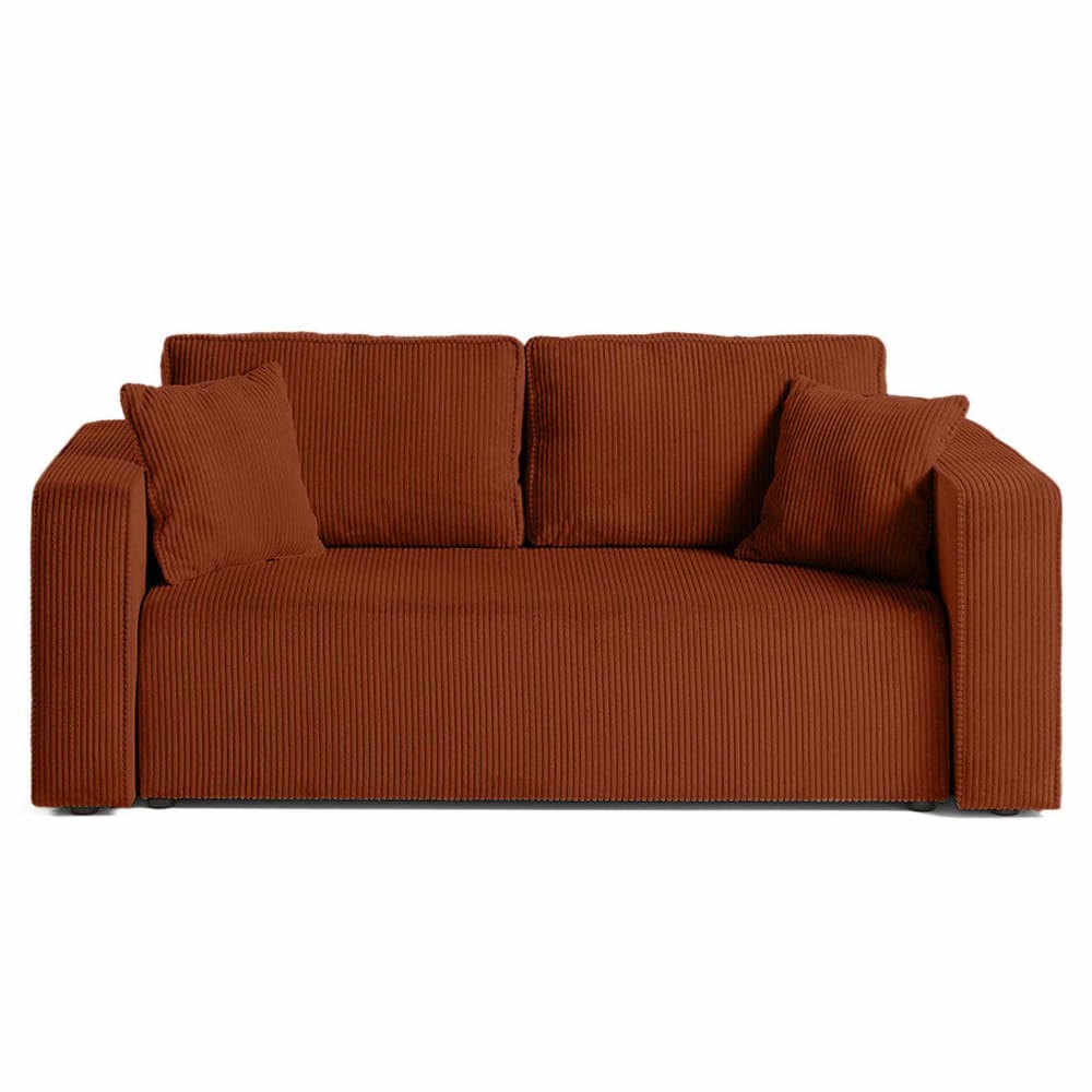 Canapé droit 2 places en velours côtelé terracotta