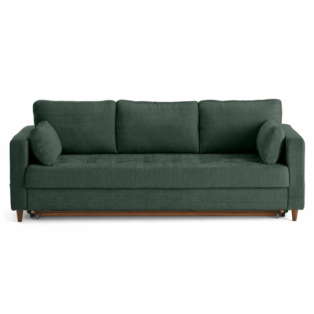 Canapé droit convertible 3 places en velours texturé vert