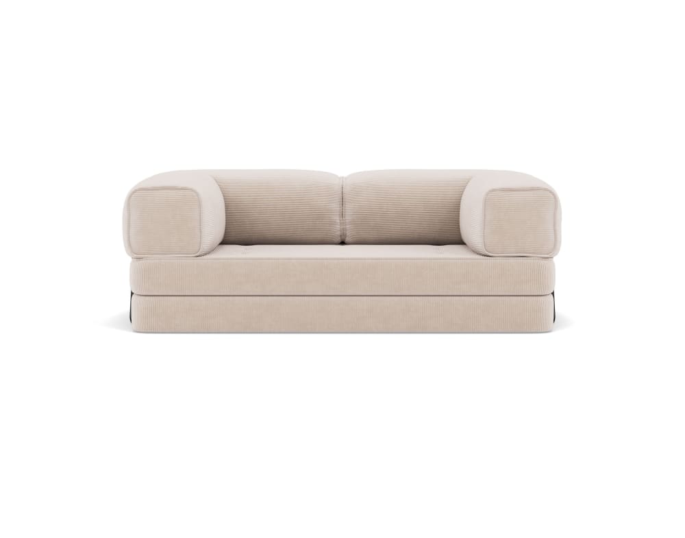 Canapé droit convertible 3 places en velours côtelé beige