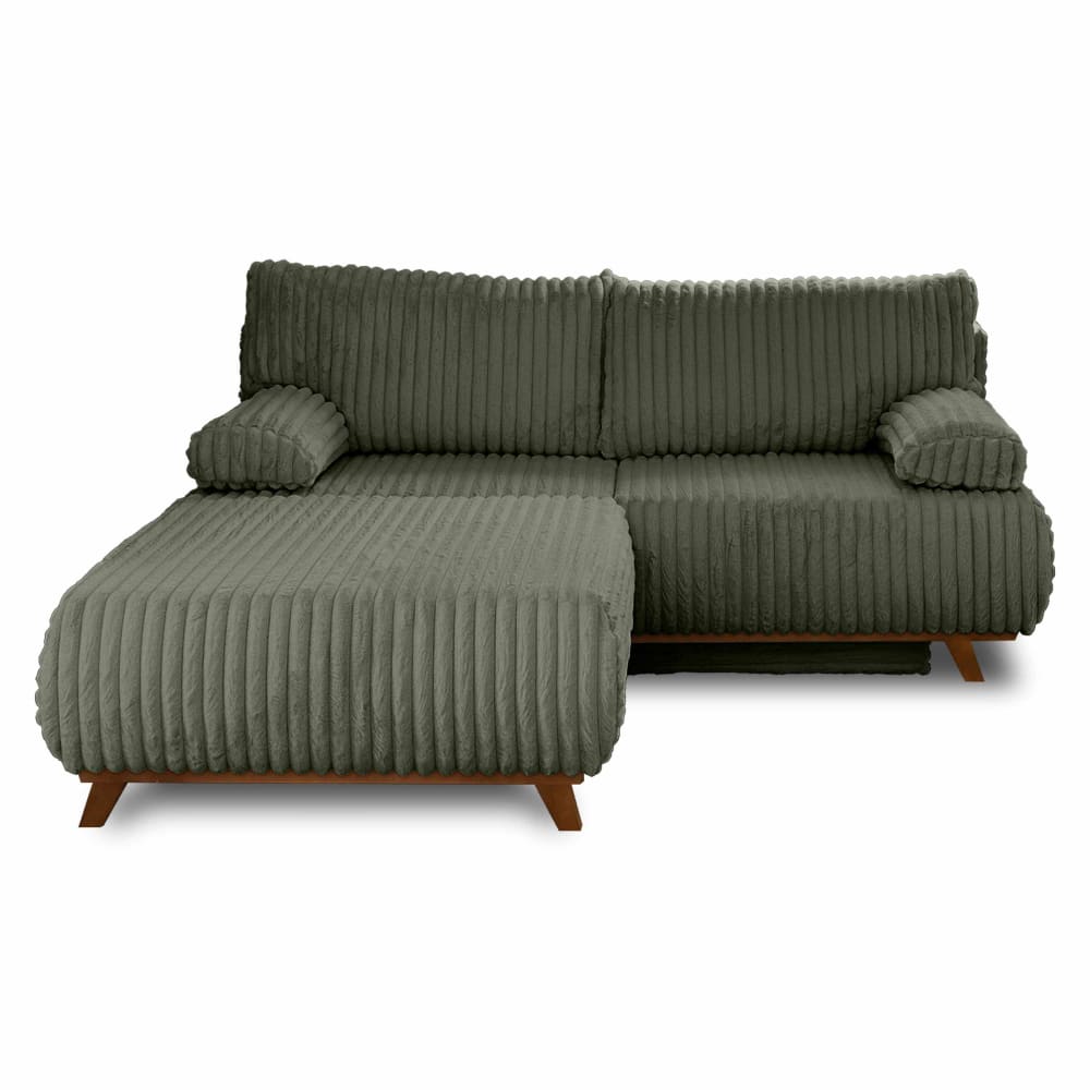 Canapé droit convertible 4 places en fausse fourrure côtelée vert