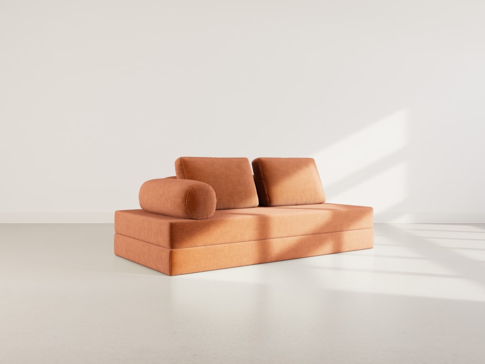 Canapé droit convertible 3 places en velours côtelé terracotta