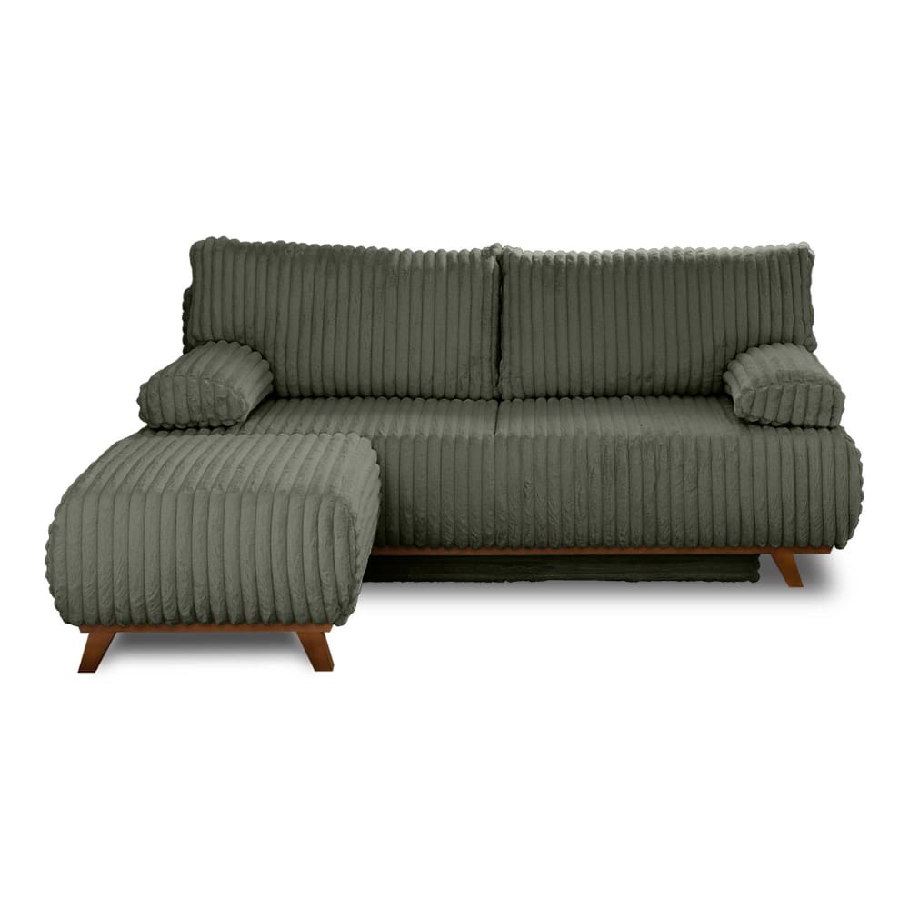 Canapé droit convertible 4 places en fausse fourrure côtelée vert