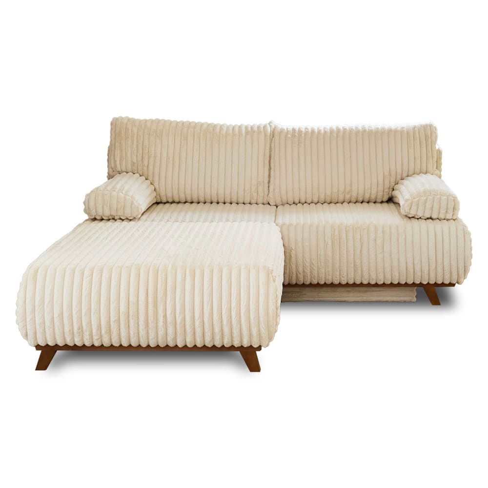 Canapé droit convertible 4 places en fausse fourrure côtelée beige