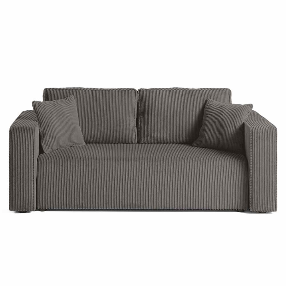 Canapé droit 2 places en velours côtelé gris