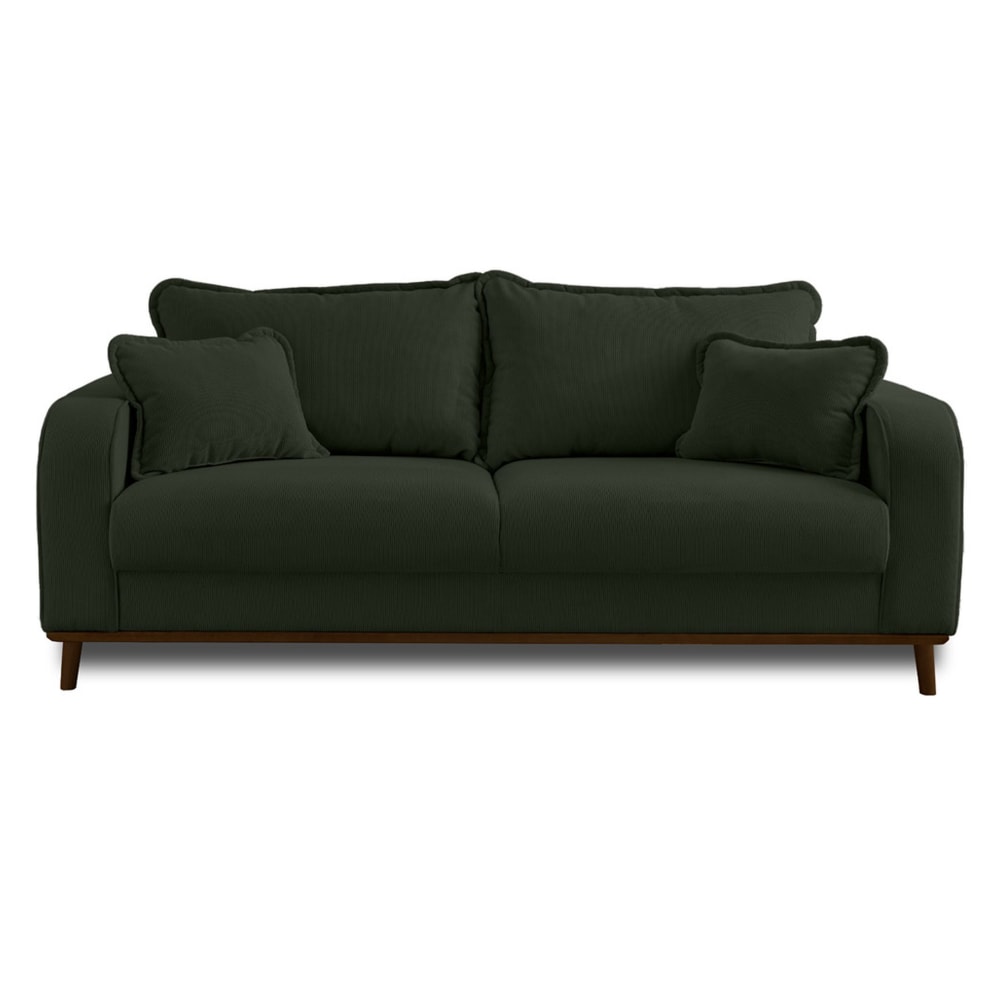 Canapé droit 3 places en velours côtelé vert