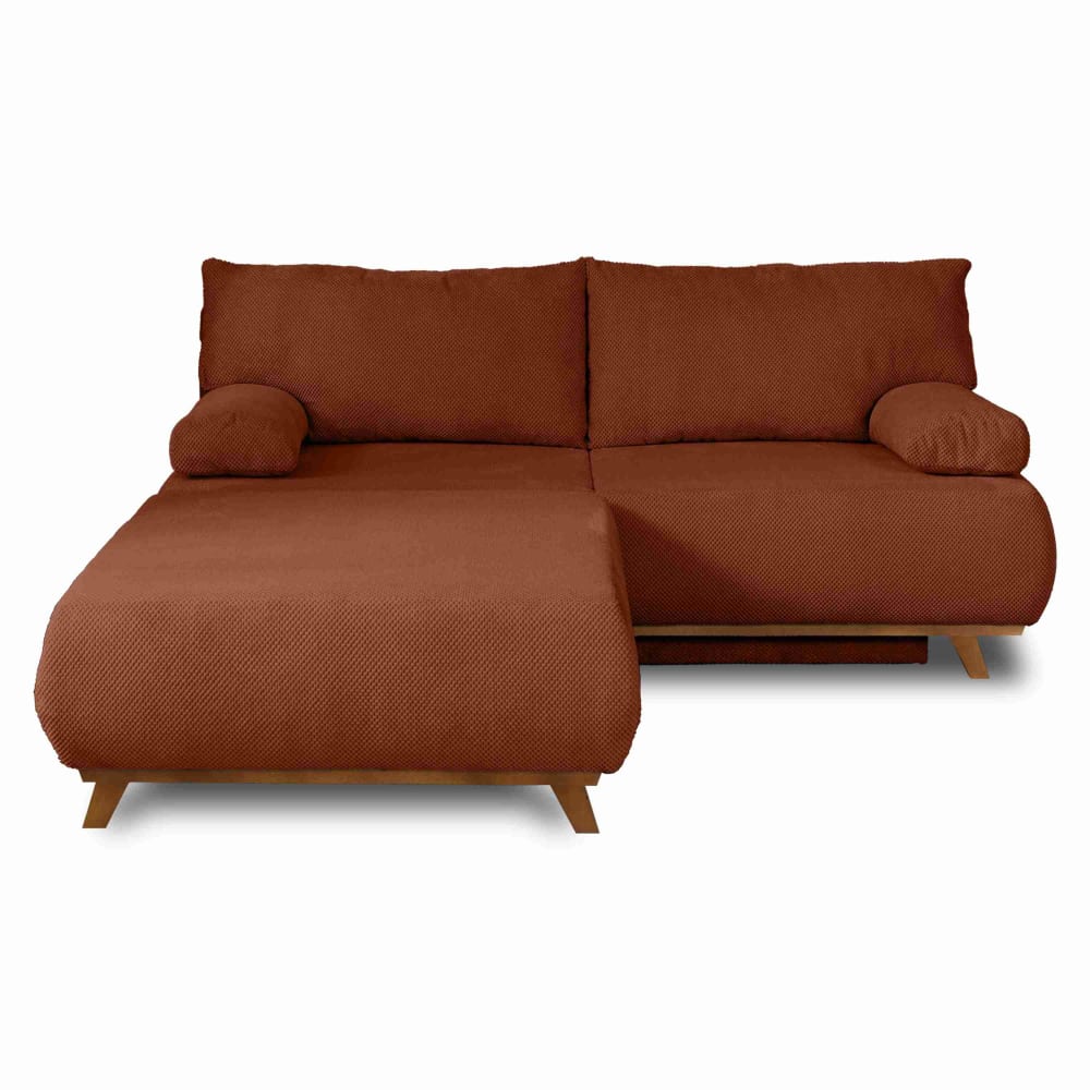 Canapé droit convertible 4 places en velours texturé terracotta