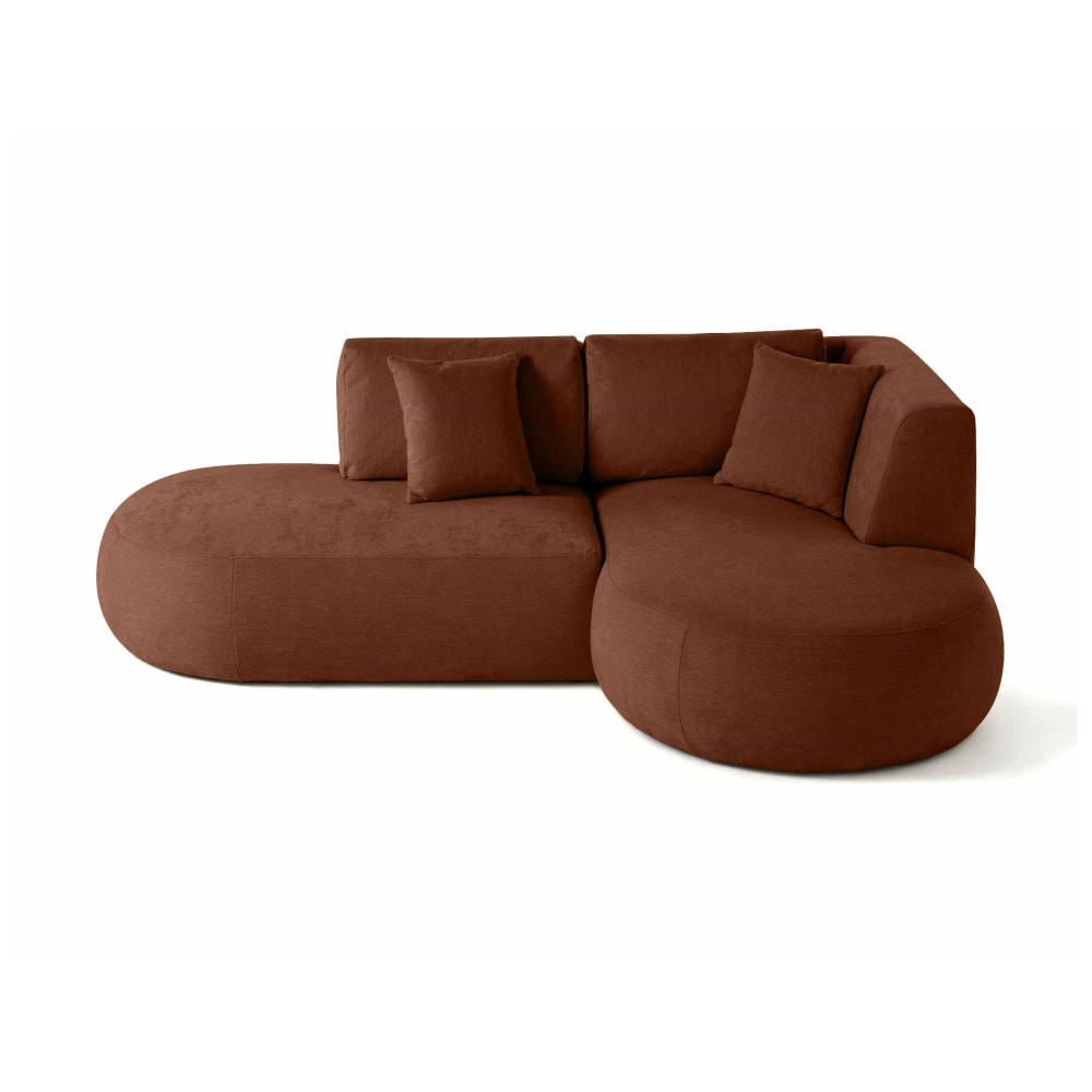 Canapé modulable 4 places angle droit en tissu texturé terracotta