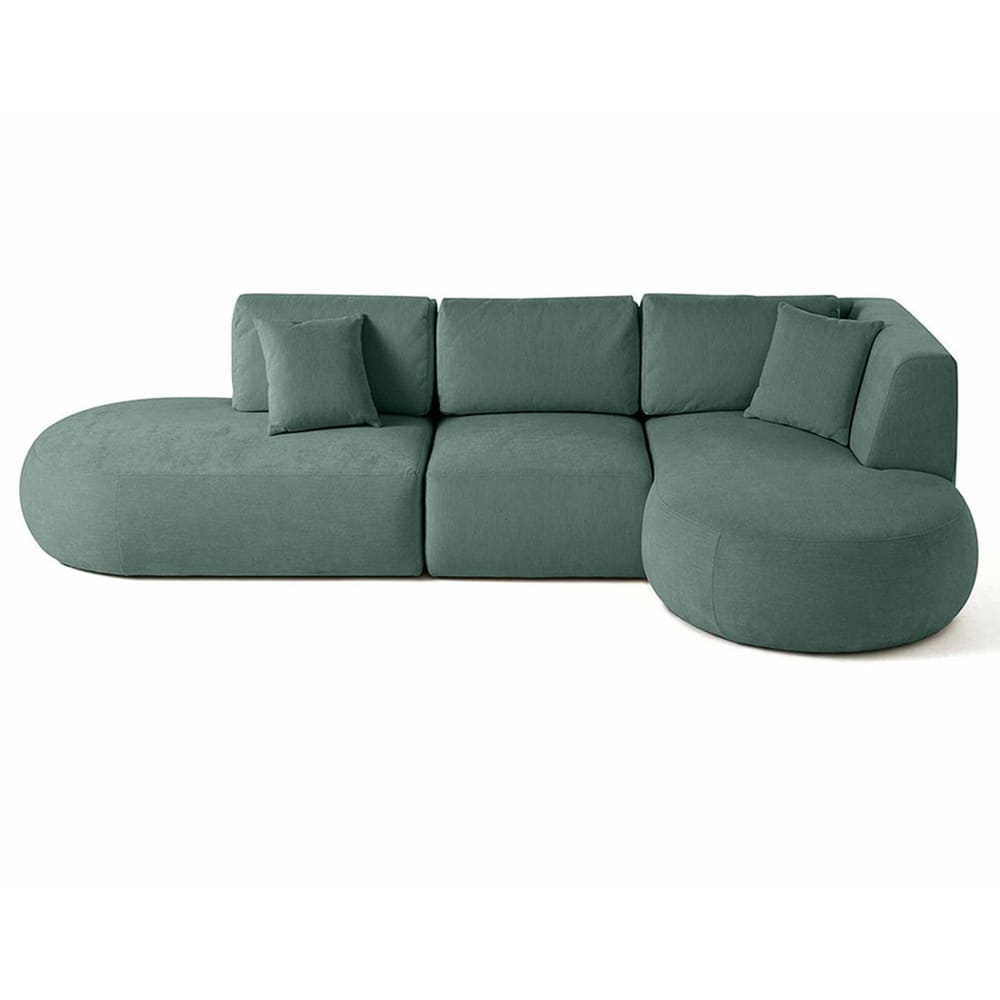 Canapé modulable 5 places angle droit en tissu texturé vert