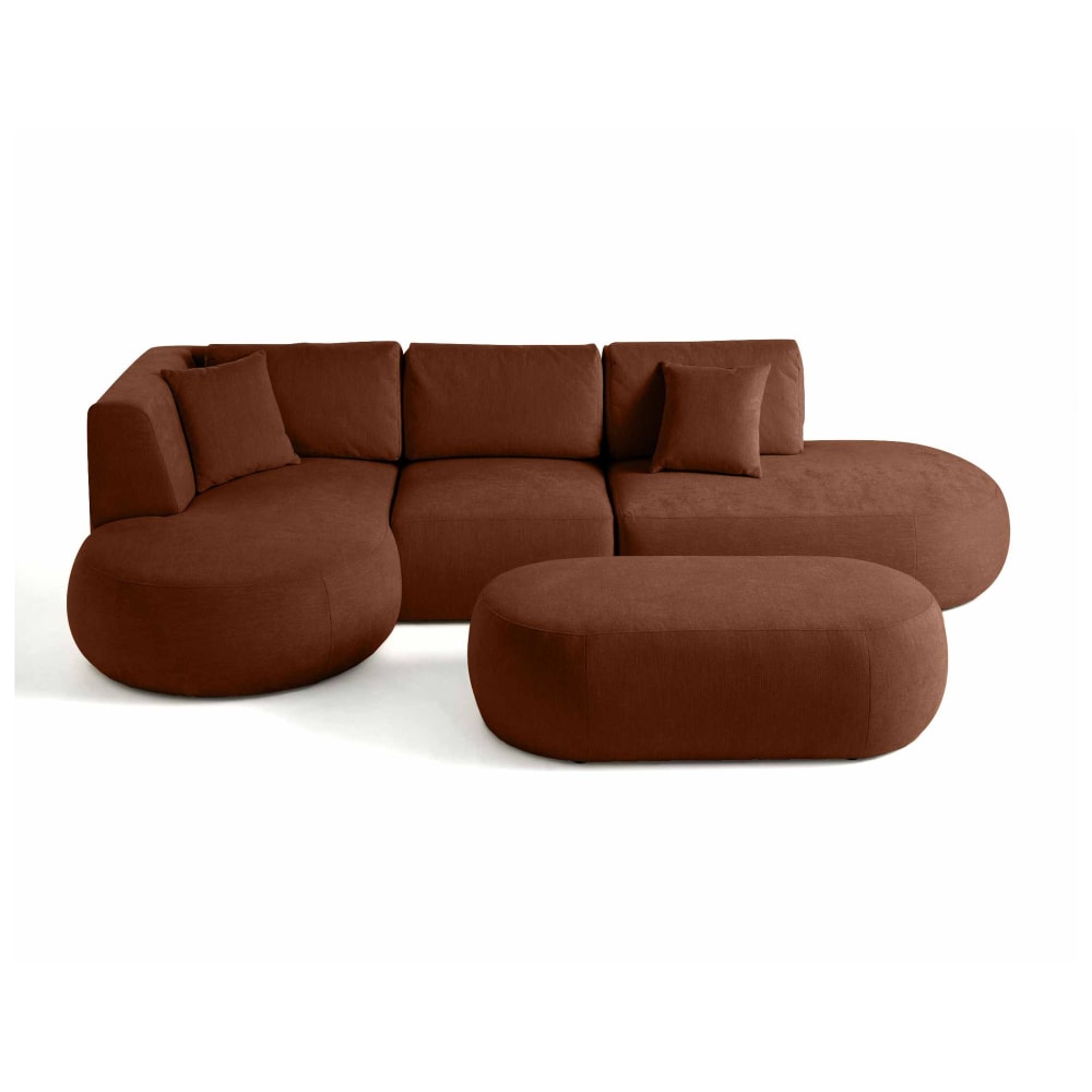 Canapé modulable 5 places angle gauche en tissu texturé terracotta
