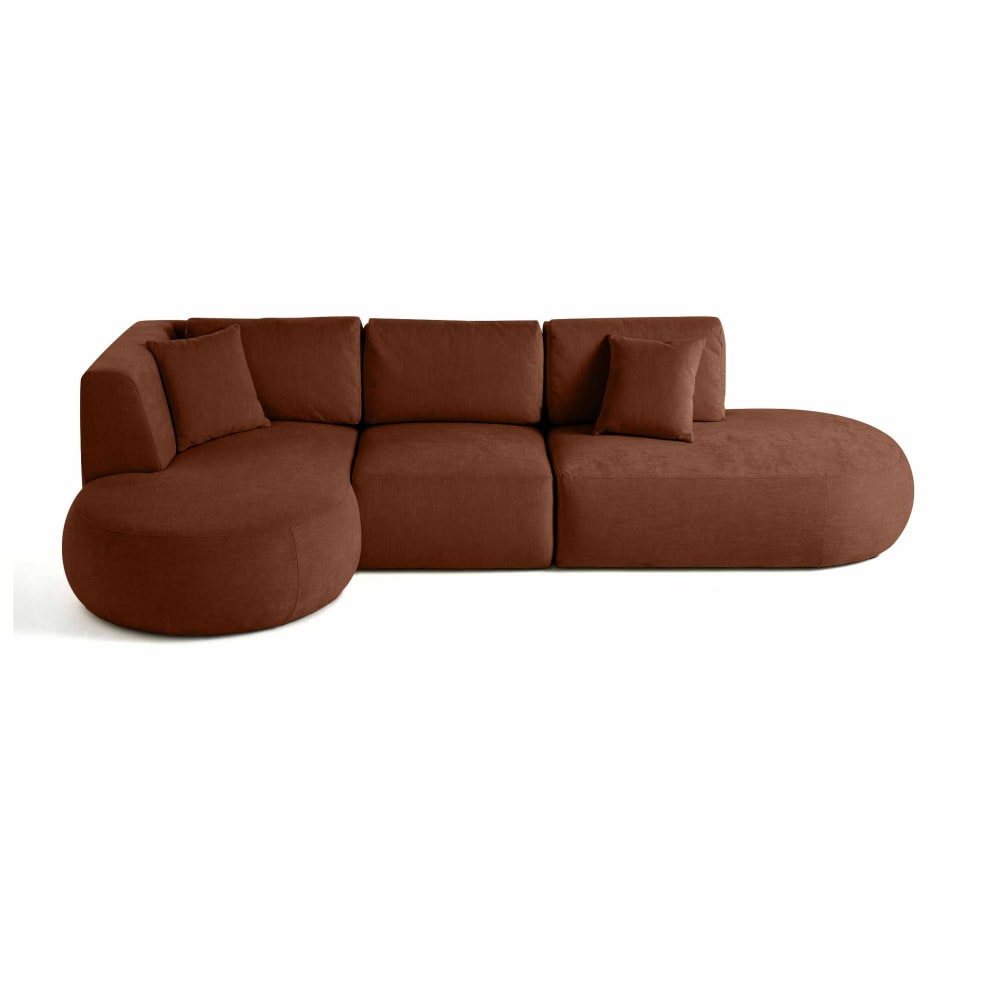 Canapé modulable 5 places angle gauche en tissu texturé terracotta