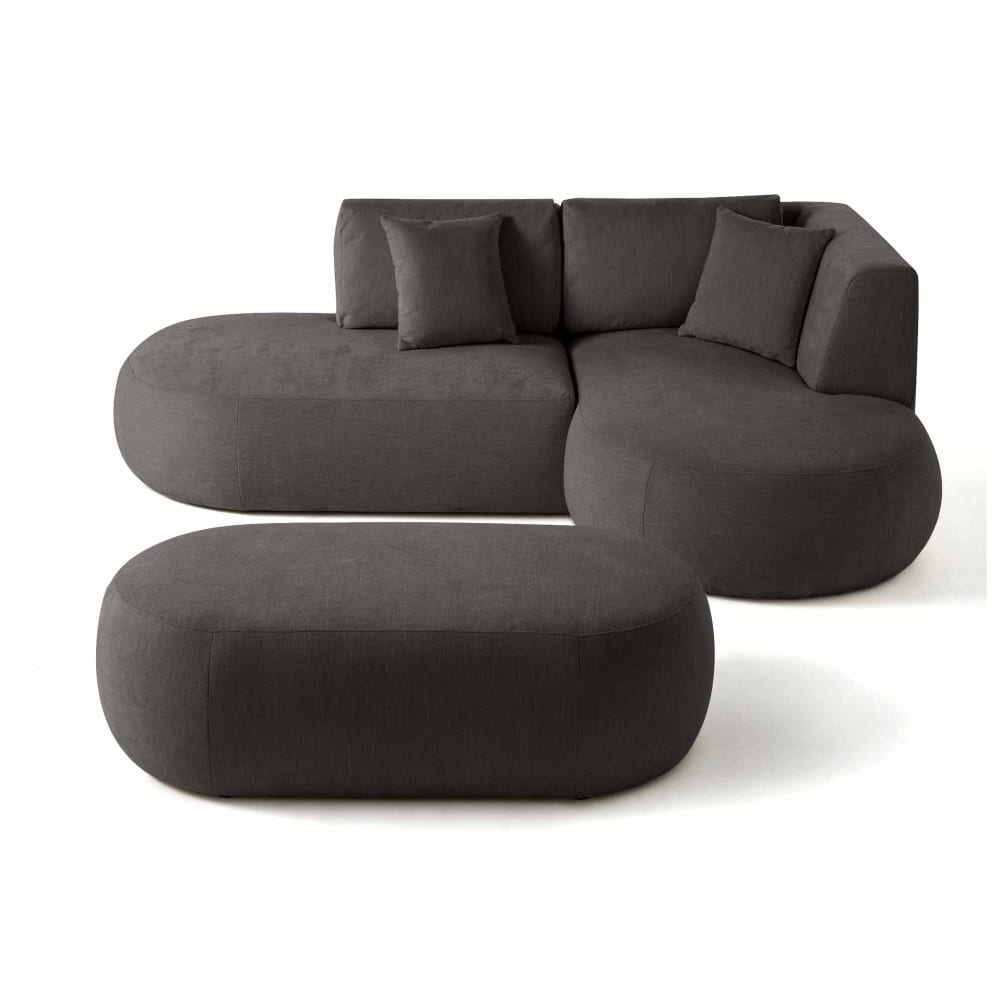 Canapé modulable 4 places angle droit en tissu texturé gris
