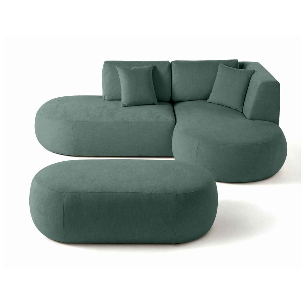 Canapé modulable 4 places angle droit en tissu texturé vert