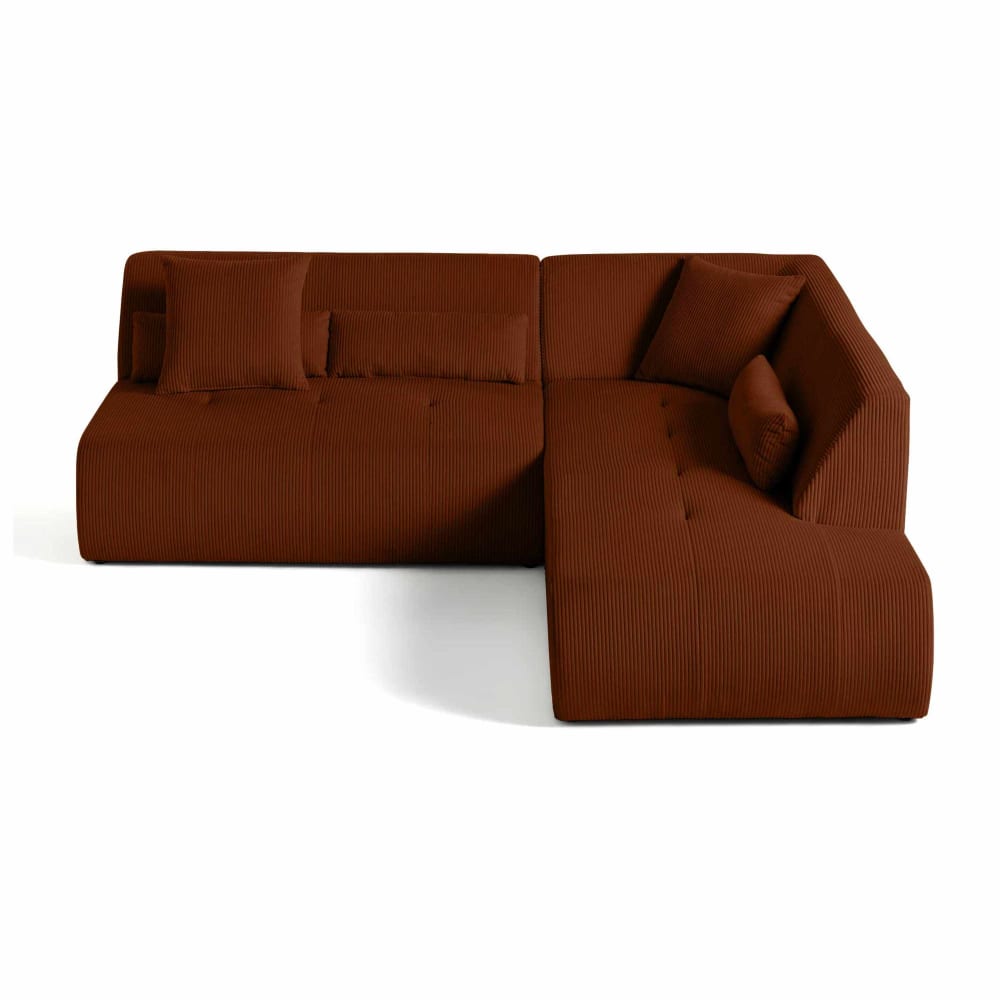 Canapé modulable 5 places angle droit en velours côtelé terracotta
