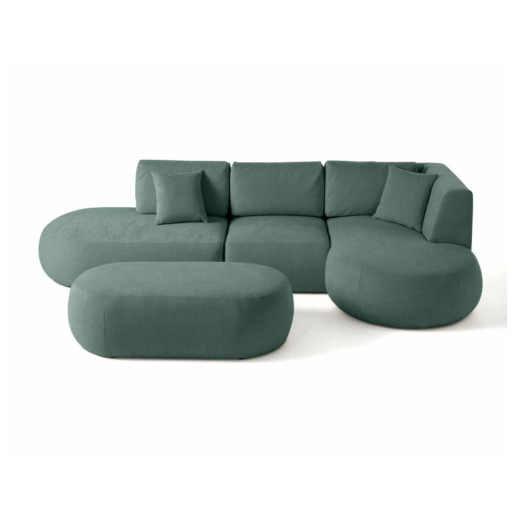 Canapé modulable 5 places angle droit en tissu texturé vert