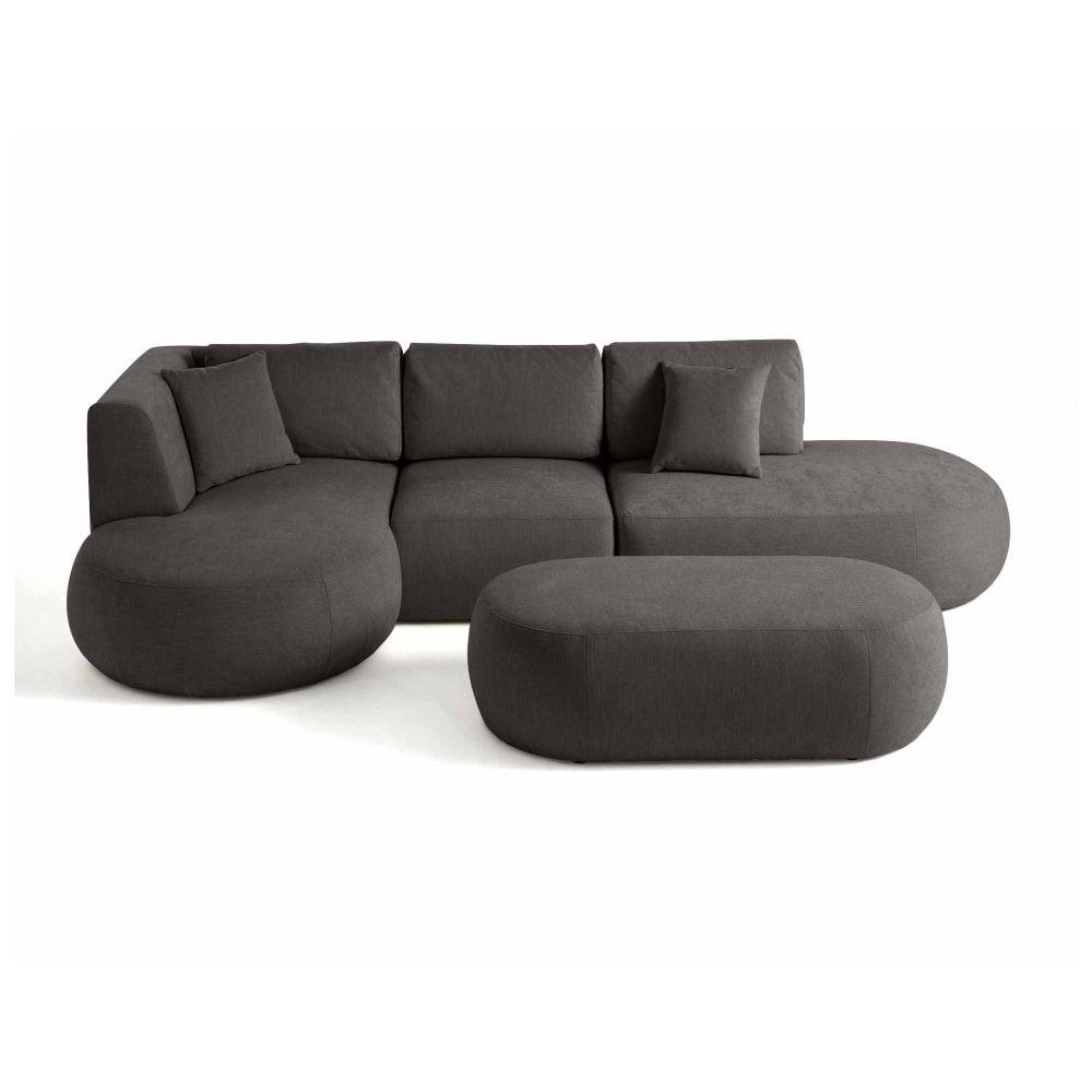 Canapé modulable 5 places angle gauche en tissu texturé gris