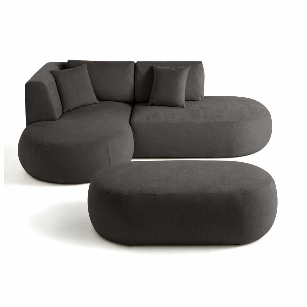 Canapé modulable 4 places angle gauche en tissu texturé gris