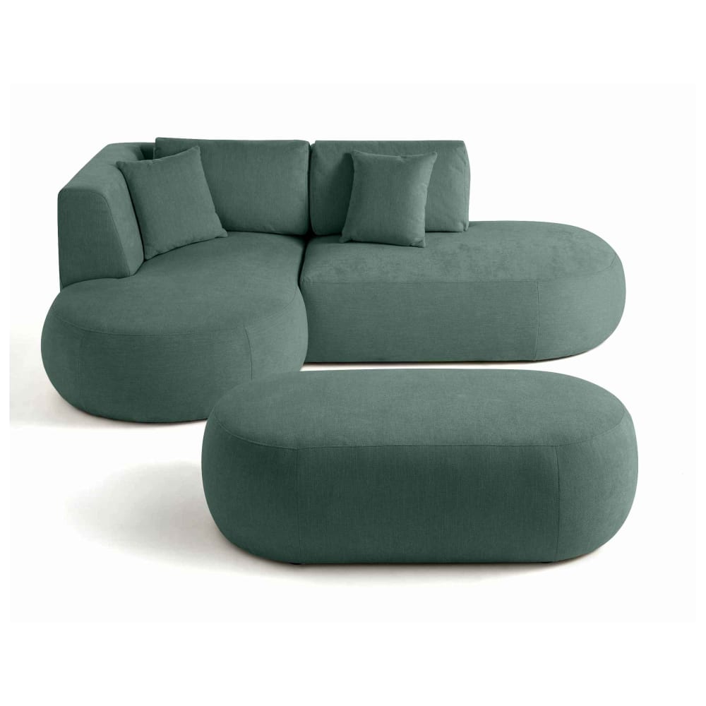 Canapé modulable 4 places angle gauche en tissu texturé vert