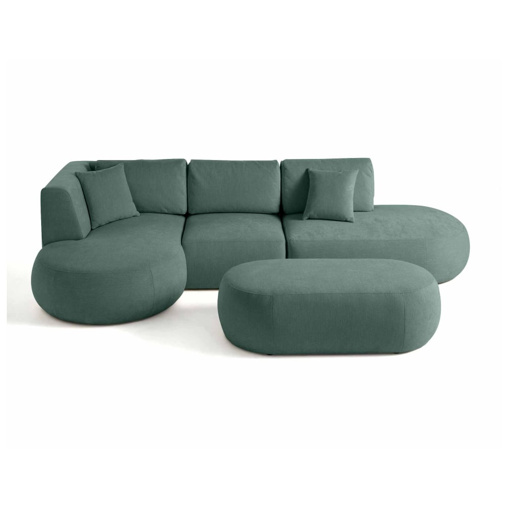 Canapé modulable 5 places angle gauche en tissu texturé vert