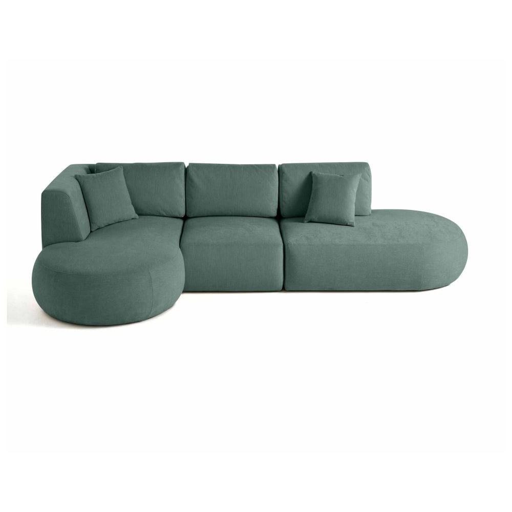 Canapé modulable 5 places angle gauche en tissu texturé vert