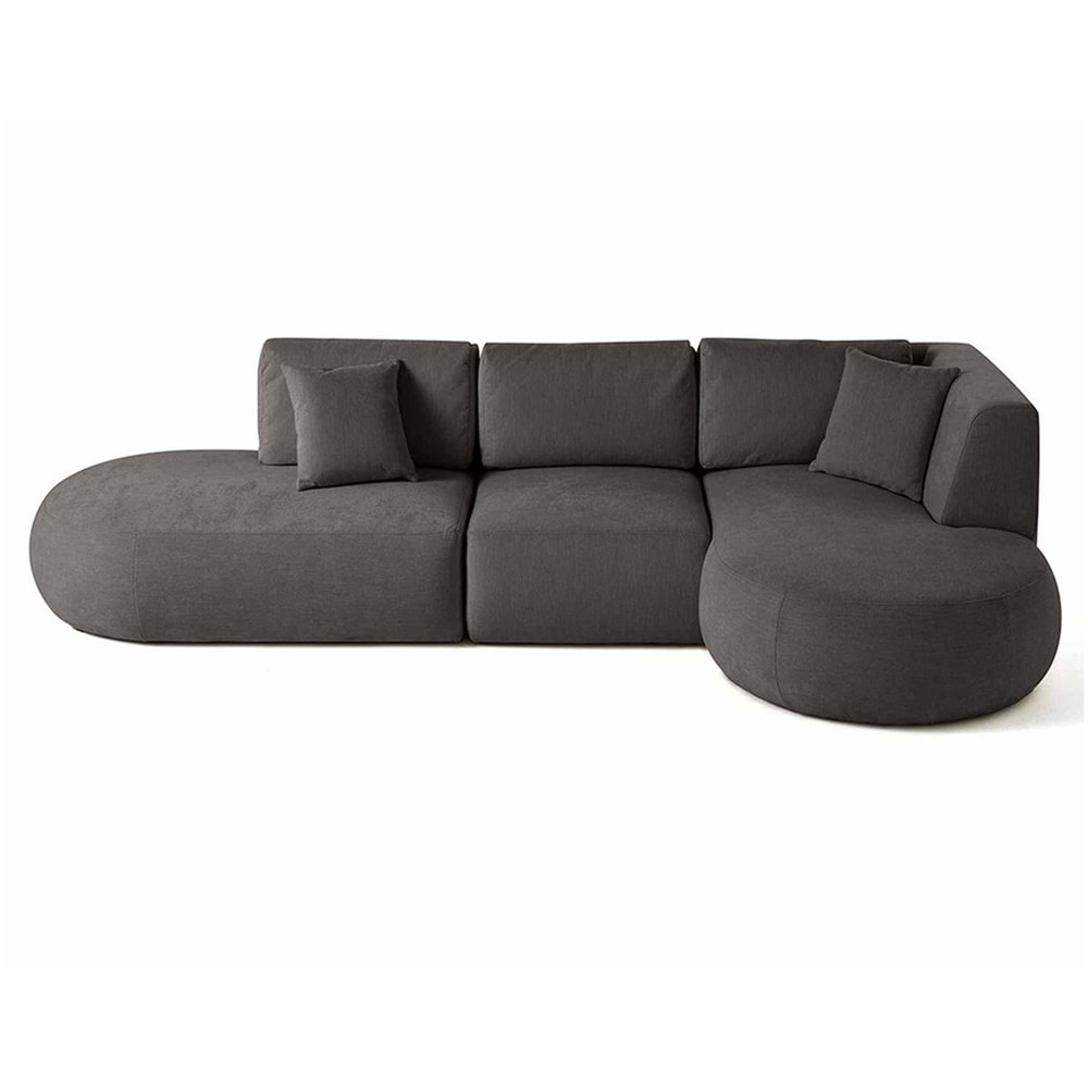 Canapé modulable 5 places angle droit en tissu texturé gris