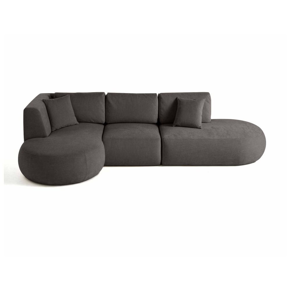 Canapé modulable 5 places angle gauche en tissu texturé gris