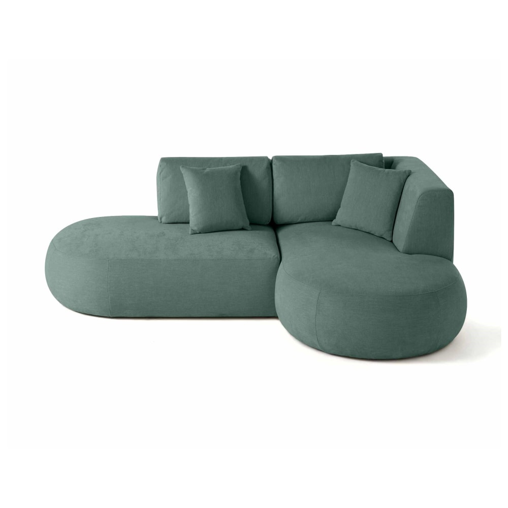 Canapé modulable 4 places angle droit en tissu texturé vert