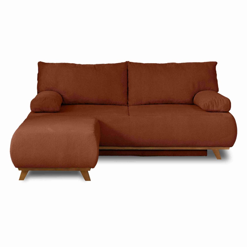 Canapé droit convertible 4 places en velours texturé terracotta