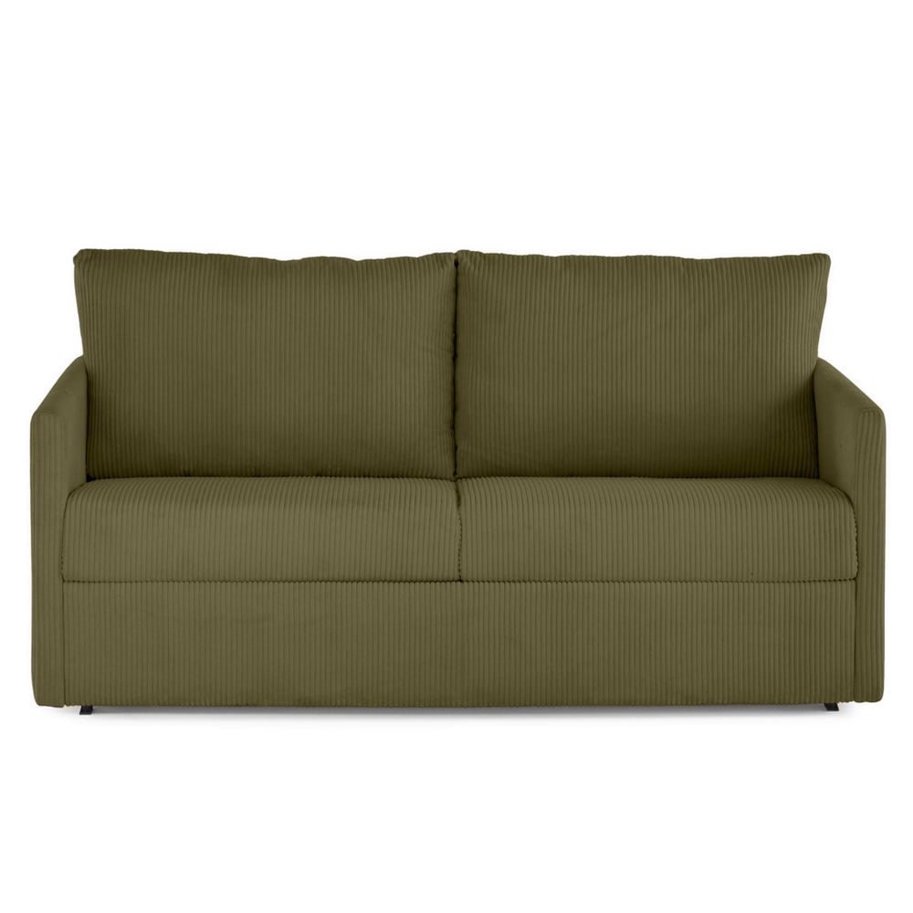 Canapé droit convertible 3 places en velours côtelé vert