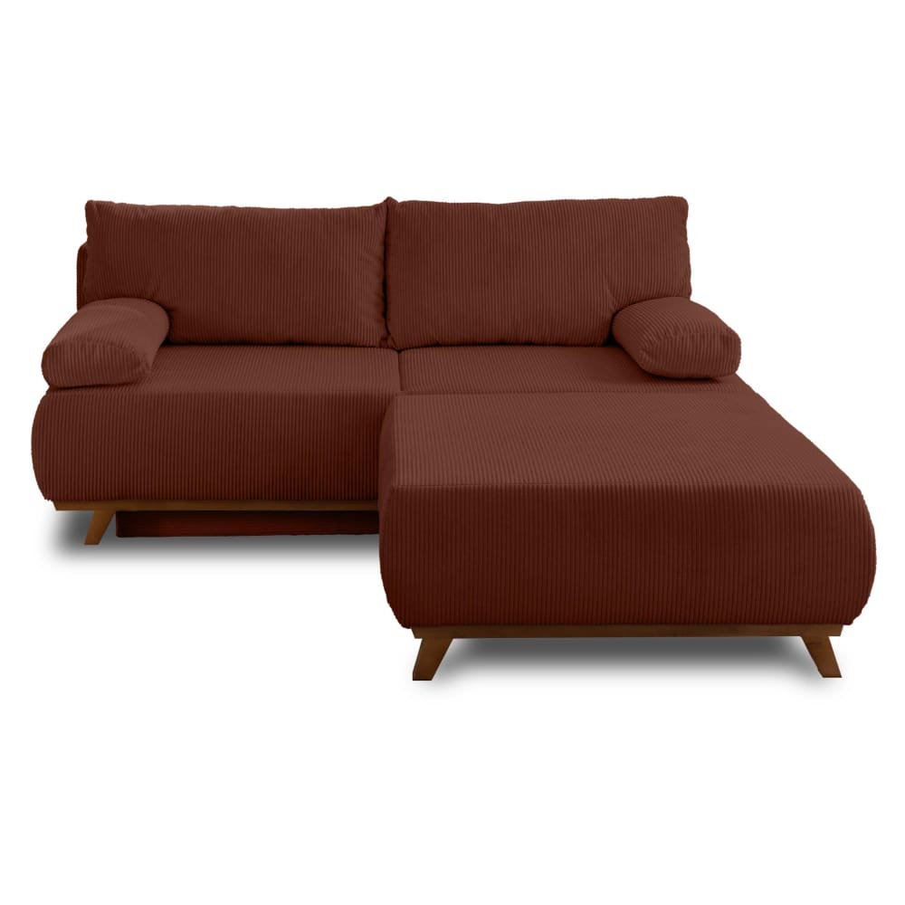 Canapé droit convertible 4 places en velours côtelé terracotta