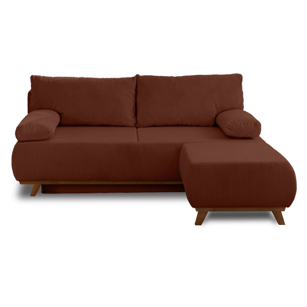 Canapé droit convertible 4 places en velours côtelé terracotta