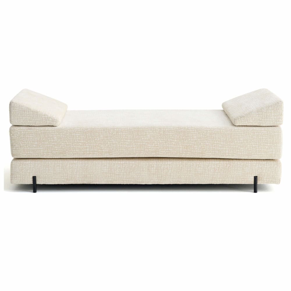 Canapé droit convertible 3 places en tissu velours relief beige