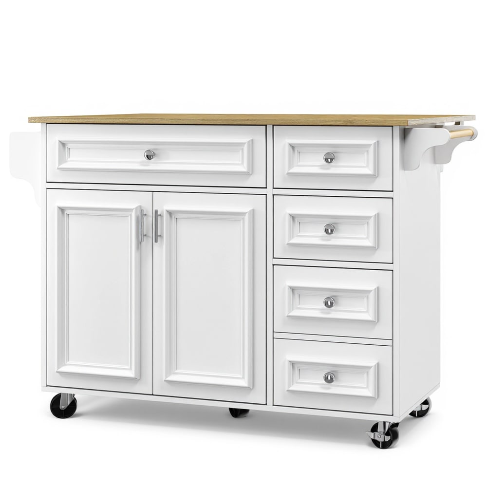 Buffet de cuisine blanc avec plan de travail bois et tiroirs