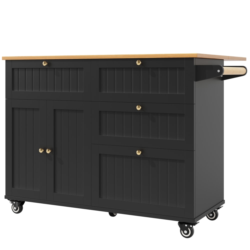 Urban Meuble Skandinavischer ausziehbarer Küchenwagen aus MDF mit Rädern, Schwarz Schwarz Spanplatte