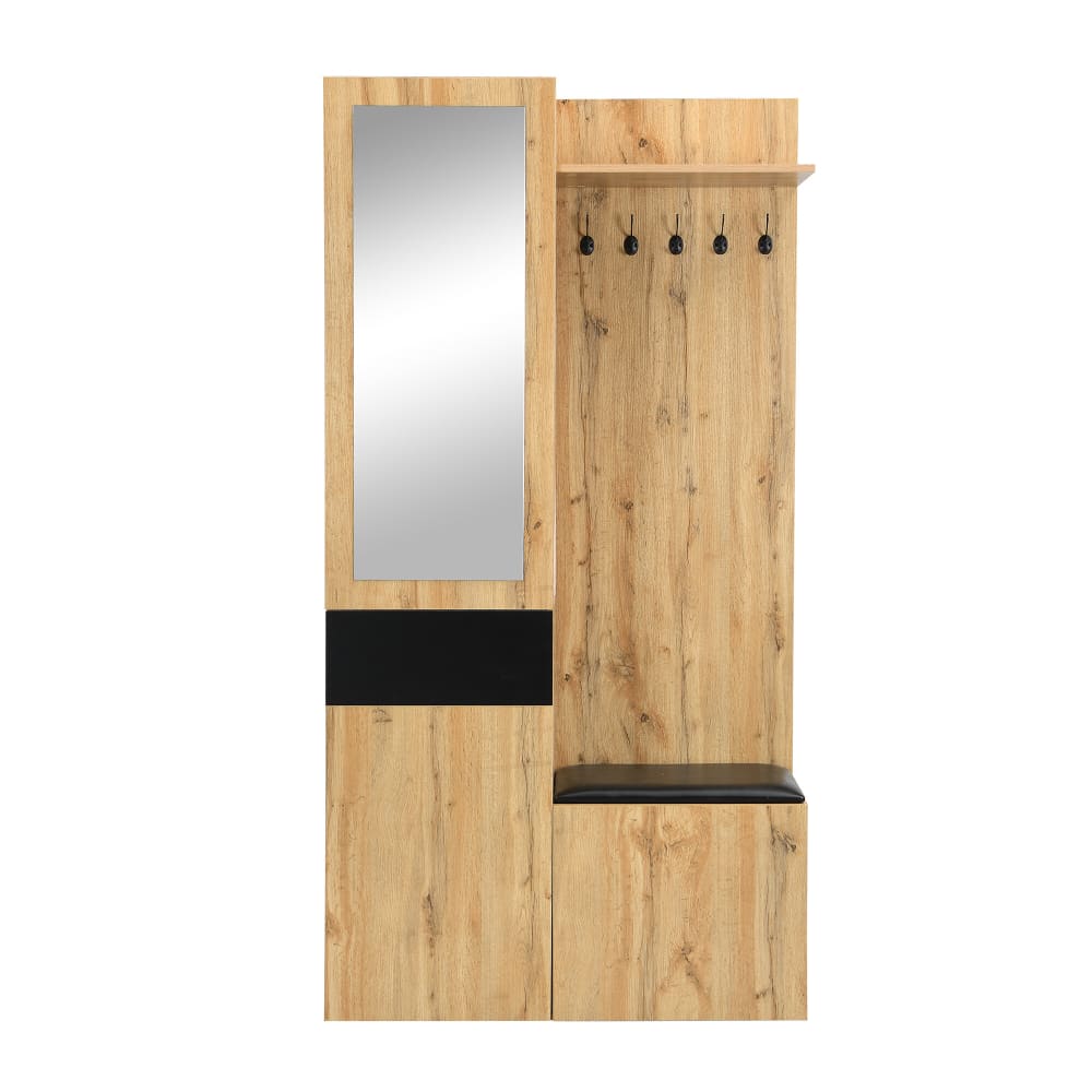 Urban Meuble Eingangsschrank aus Holz mit Spiegel, Haken und Bank,Beige style industrial Beige Spanplatte