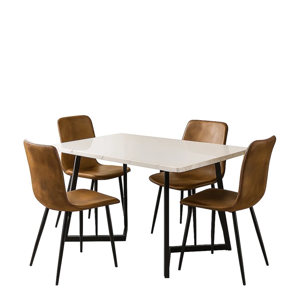 Ensemble salle à manger table blanche avec 4 chaises marron