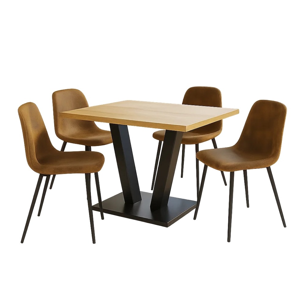 Ensemble table à manger carrée bois et métal avec 4 chaises brun