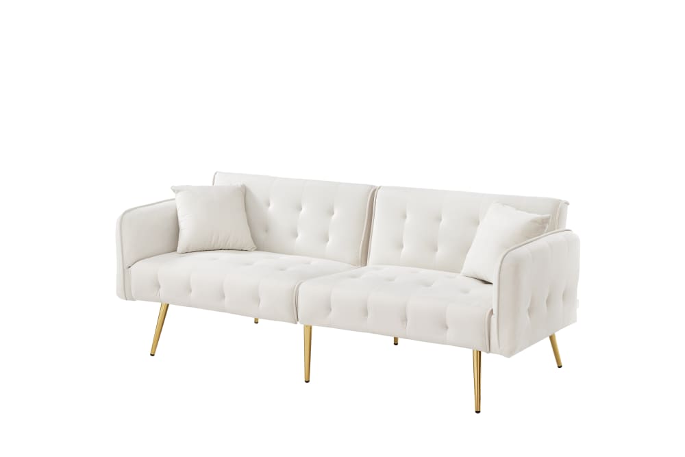 Canapé-lit 2 places blanc en tissu avec pieds dorés