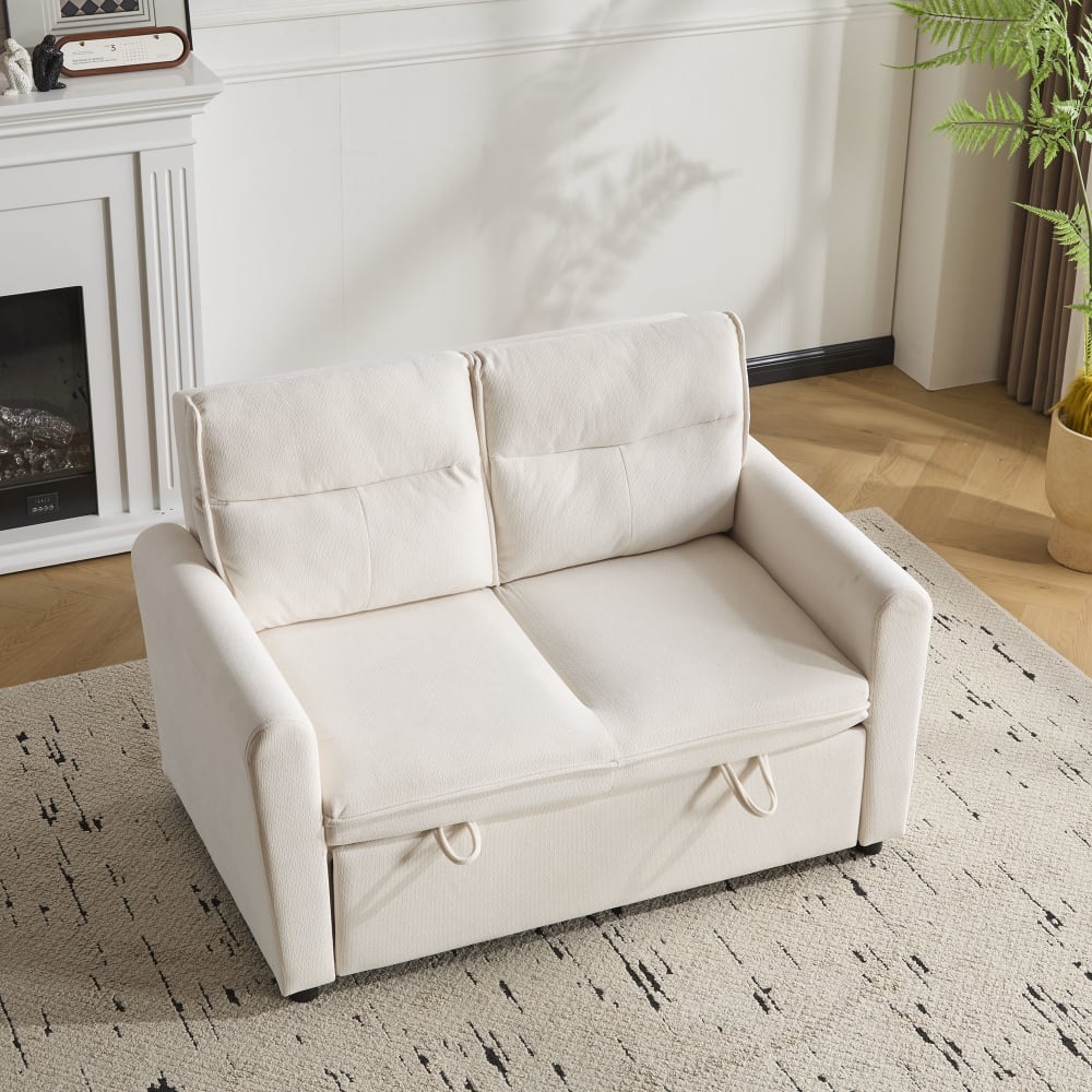 Canapé convertible 2 places avec lit intégré en tissu beige