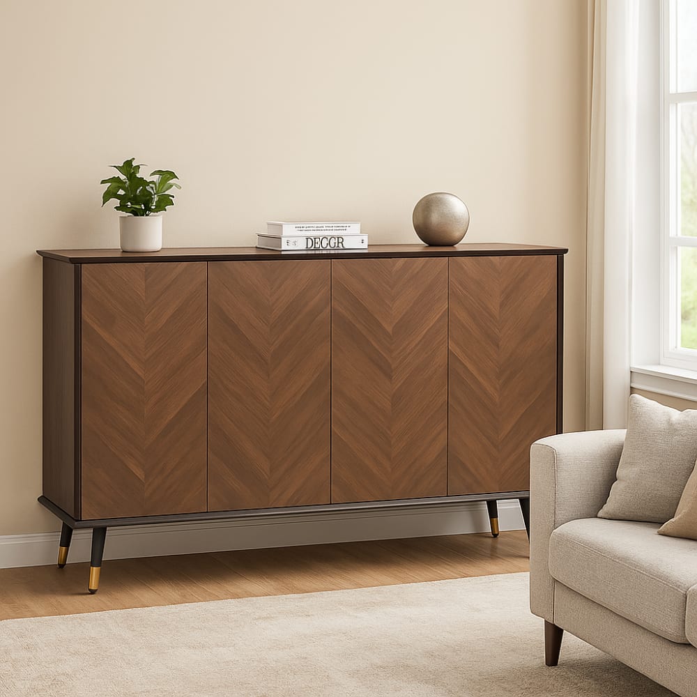 Urban Meuble Hohes Sideboard aus Holz mit Chevron-Muster und Beinen,Braun Braun Spanplatte