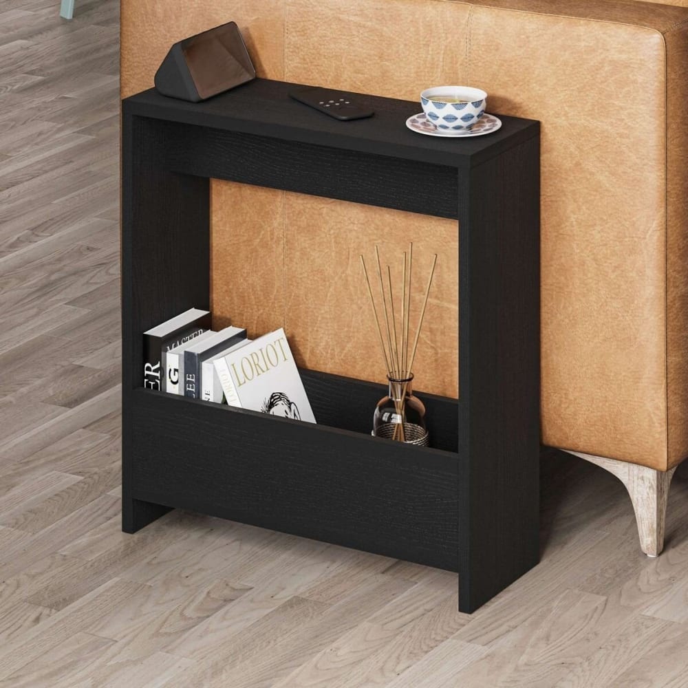 Bout de canapé avec rangement L55 cm - Effet Bois noir