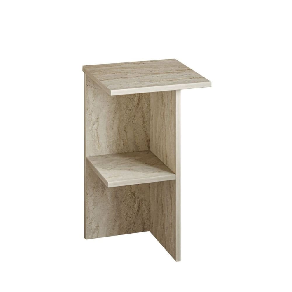Table de chevet carrée avec étagère H60 cm - Effet Travertin