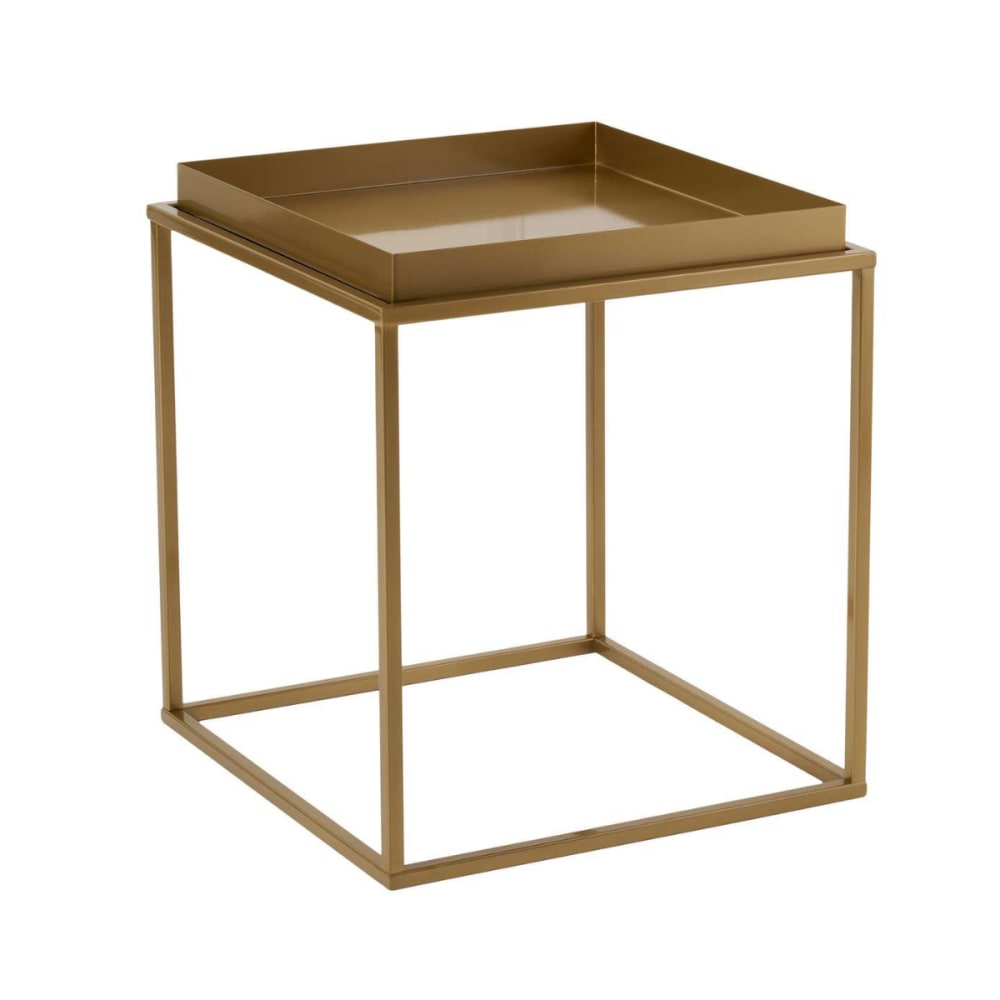 Bout de canapé carré avec plateau à rebords H52 cm - Doré