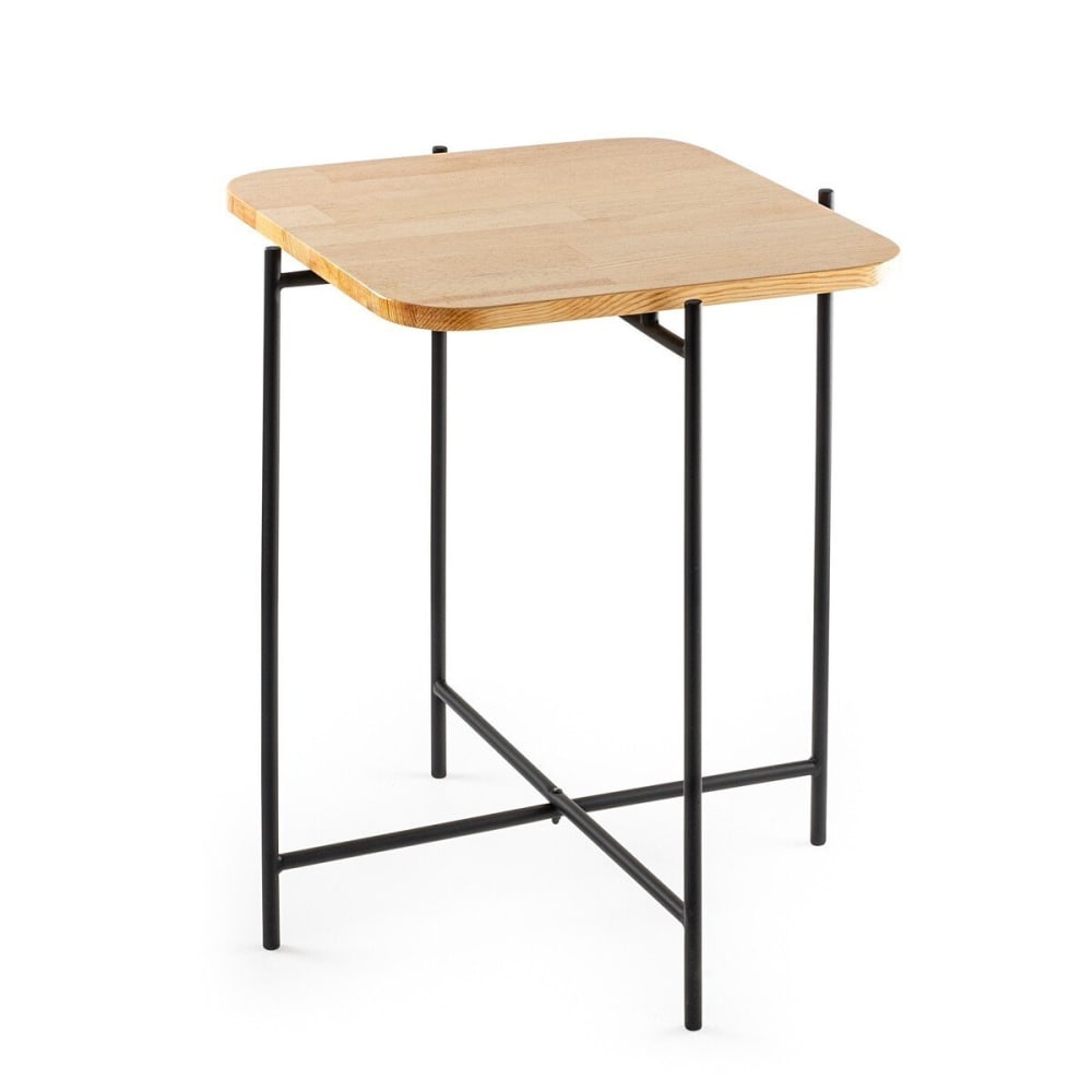 Bout de canapé carré avec pieds en métal h56 cm - noir/bois
