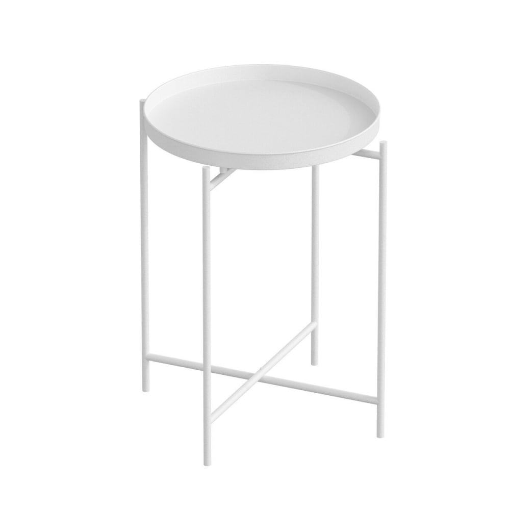 Bout de canapé avec plateau à rebord rond en Métal H56 cm - Blanc