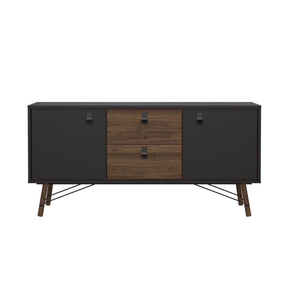 Buffet 2 portes et pied en métal L150,3 cm - Effet Noyer et Noir