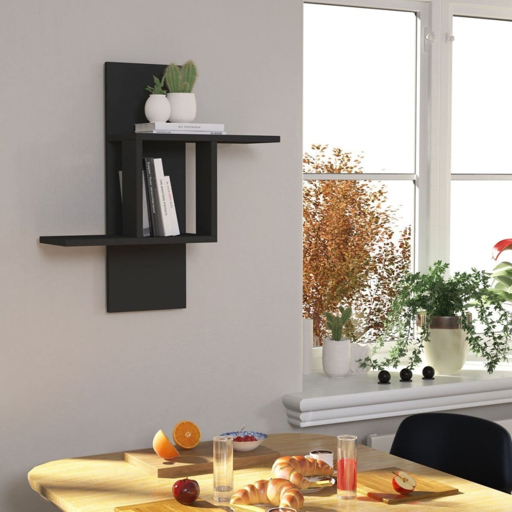Etagère murale 2 tablettes h70 cm - gris anthracite