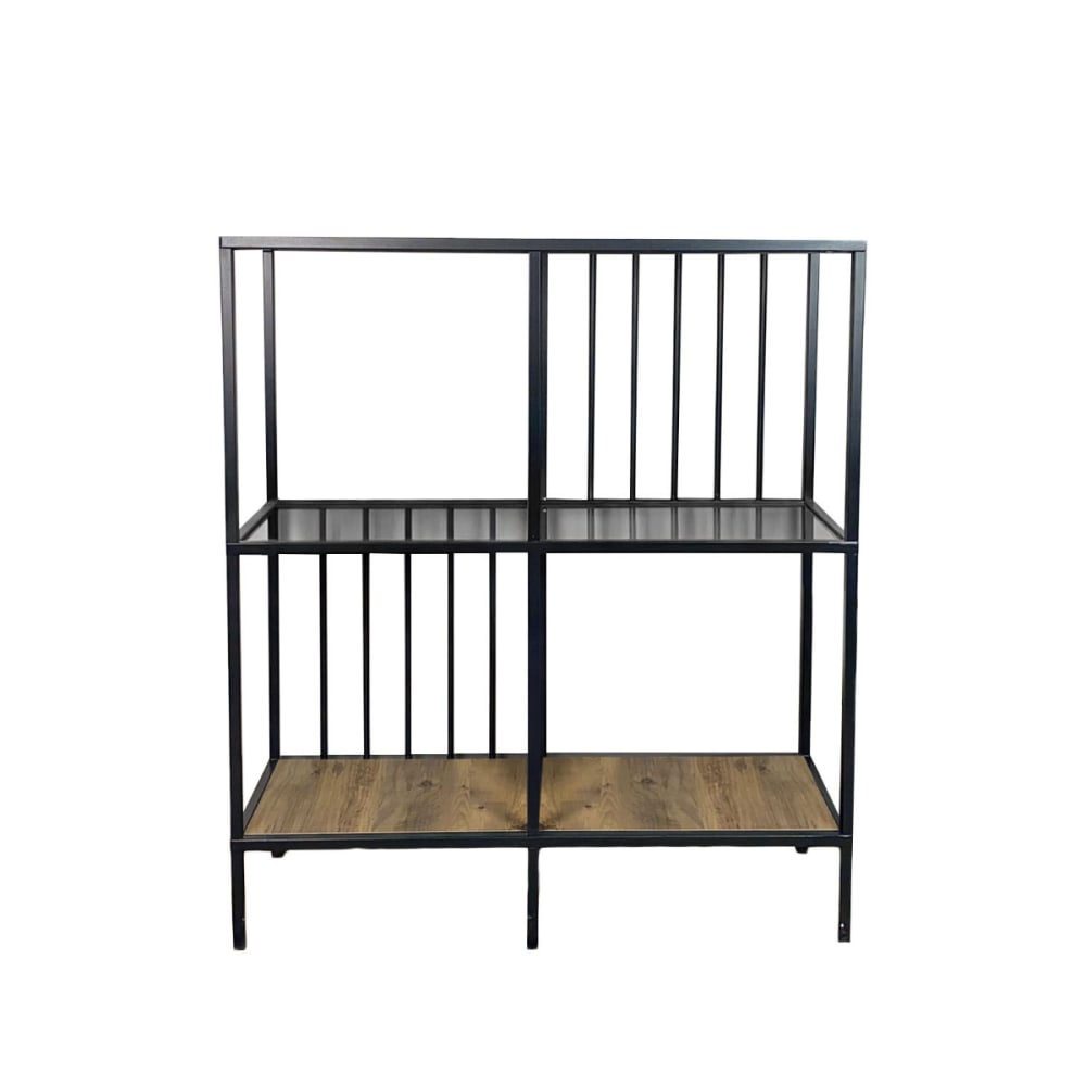 Console 4 niches en Métal et verre fumé H90 cm - Effet Pin Atlantique