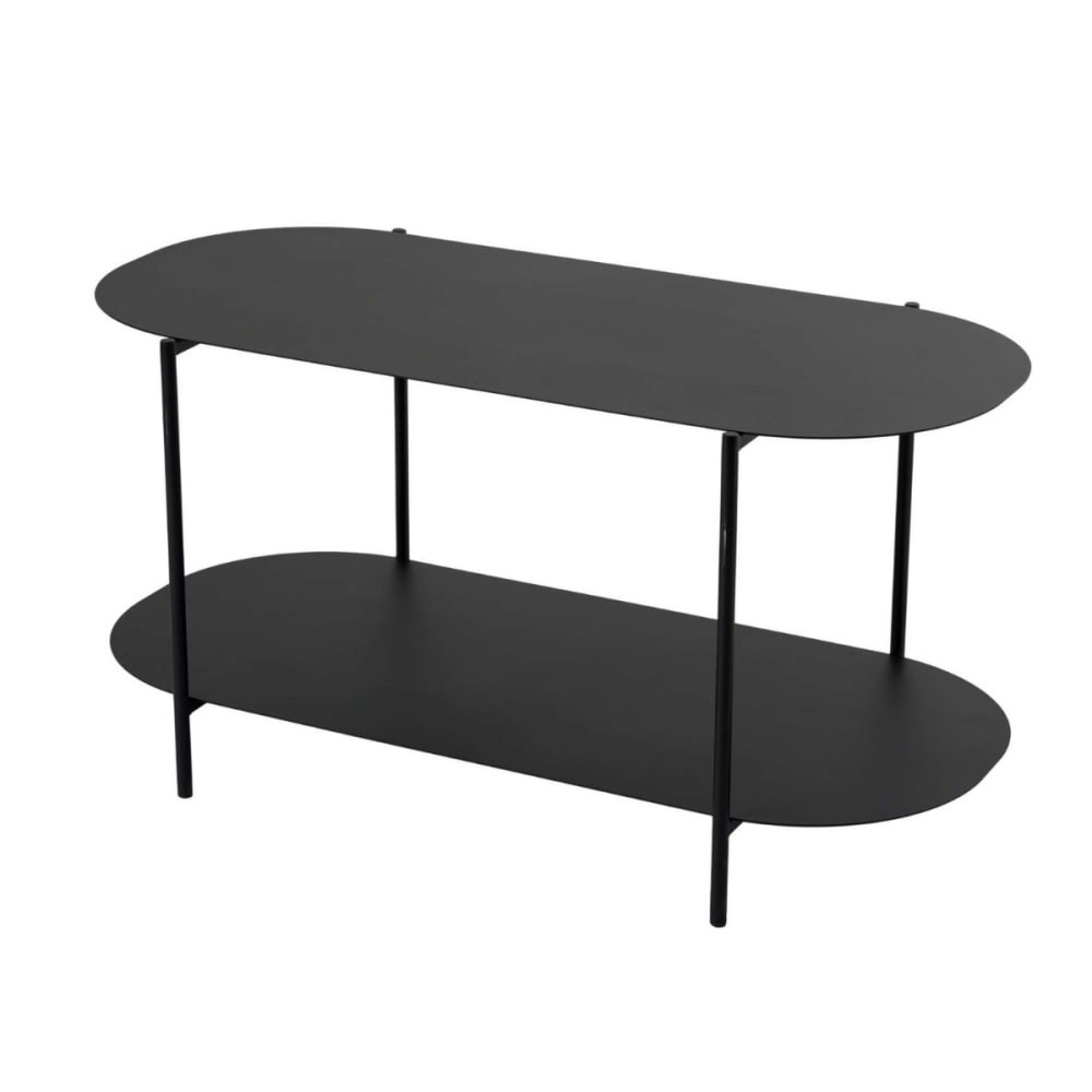 Table basse 2 plateaux avec bords arrondis L100 cm - Noir