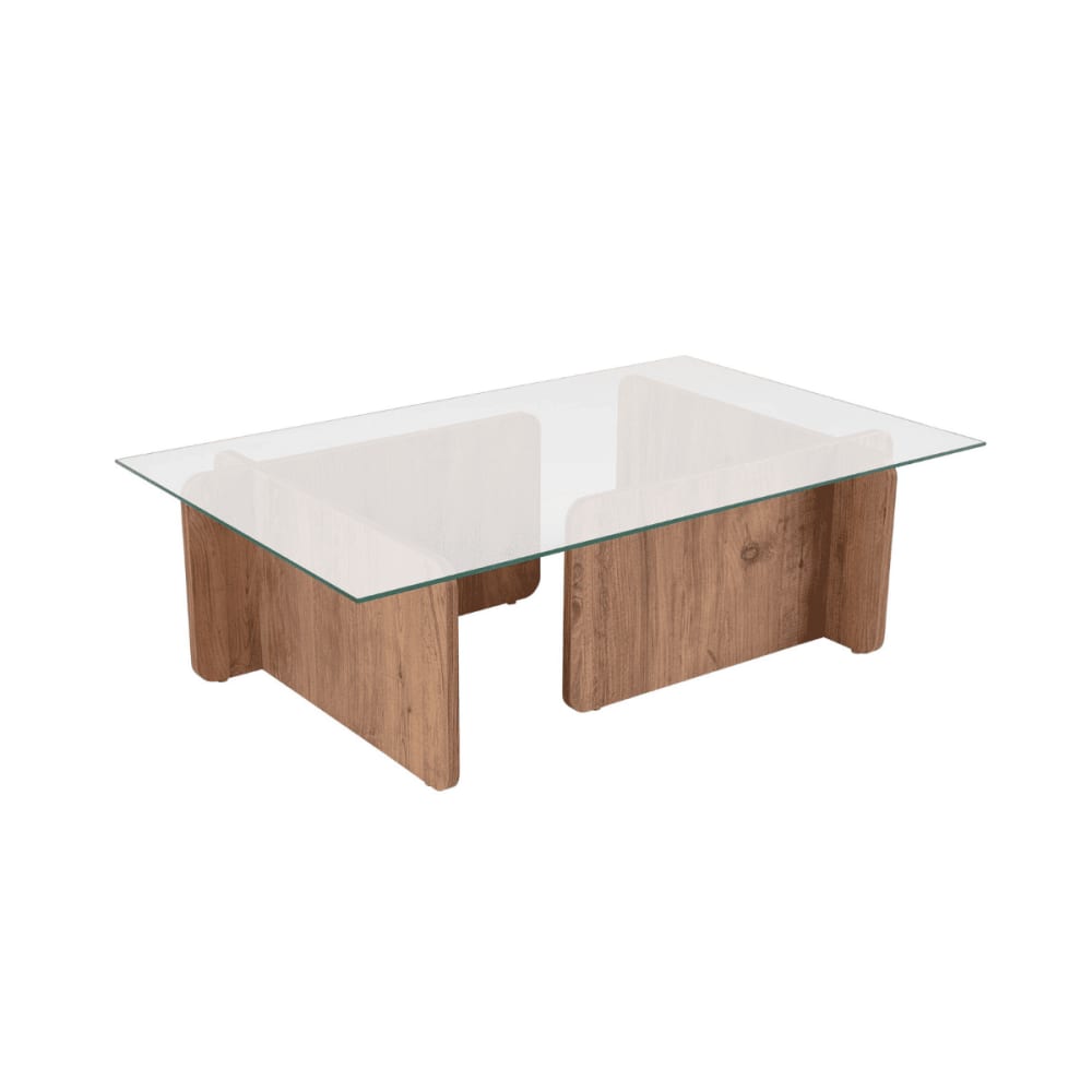 Table basse avec plateau en verre L105 cm - Effet Pin Atlantique